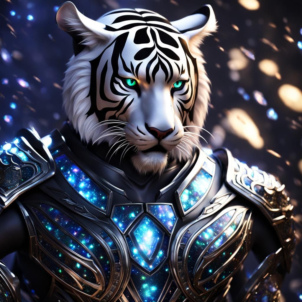 Spectacular Anthro Tiger Hybrid with Obsidian Armor