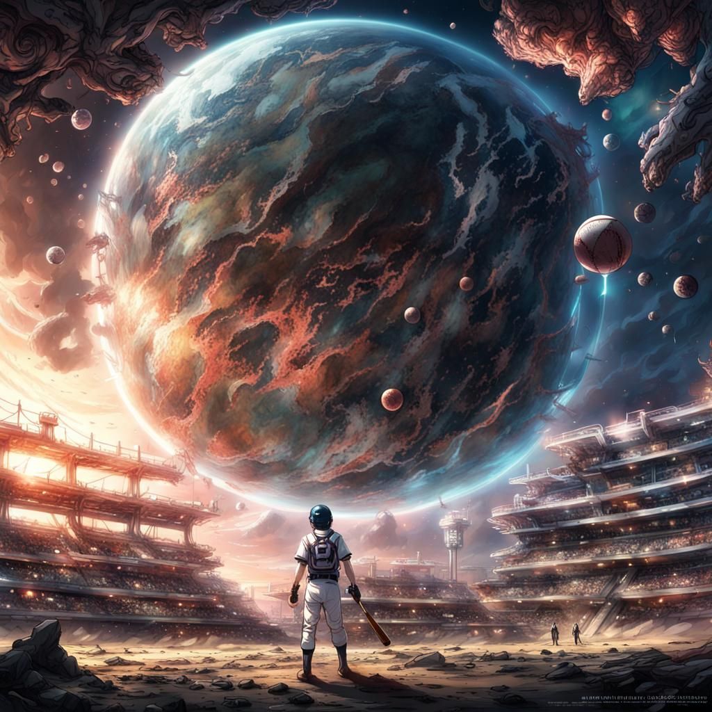 Outer Space Baseball Game in Anime Style