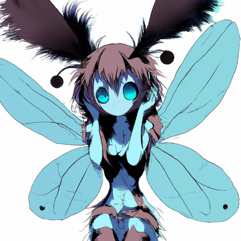 Shy Female Moth Humanoid in Anime Style