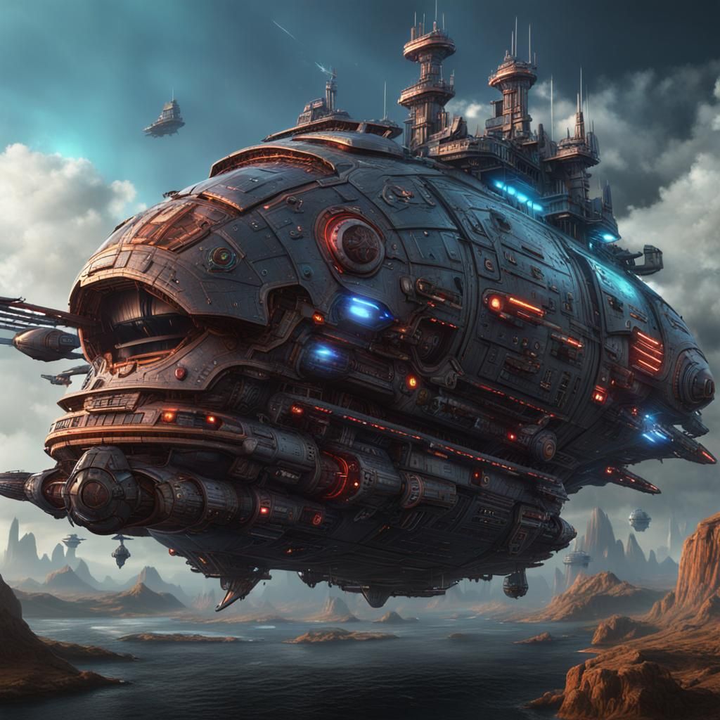 Detailed Cyborg Alien Ship Concept Art