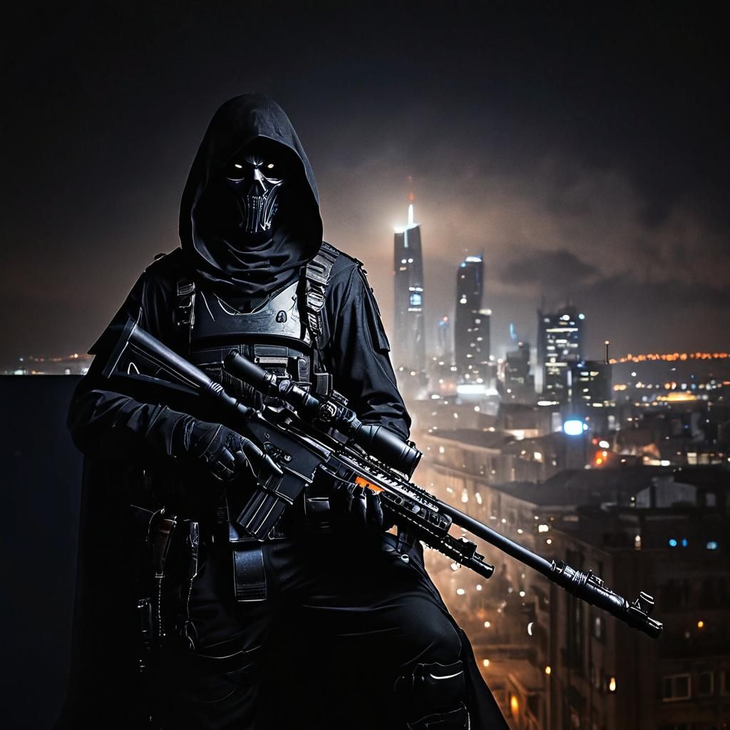 Urban Fantasy Reaper on Rooftop at Night