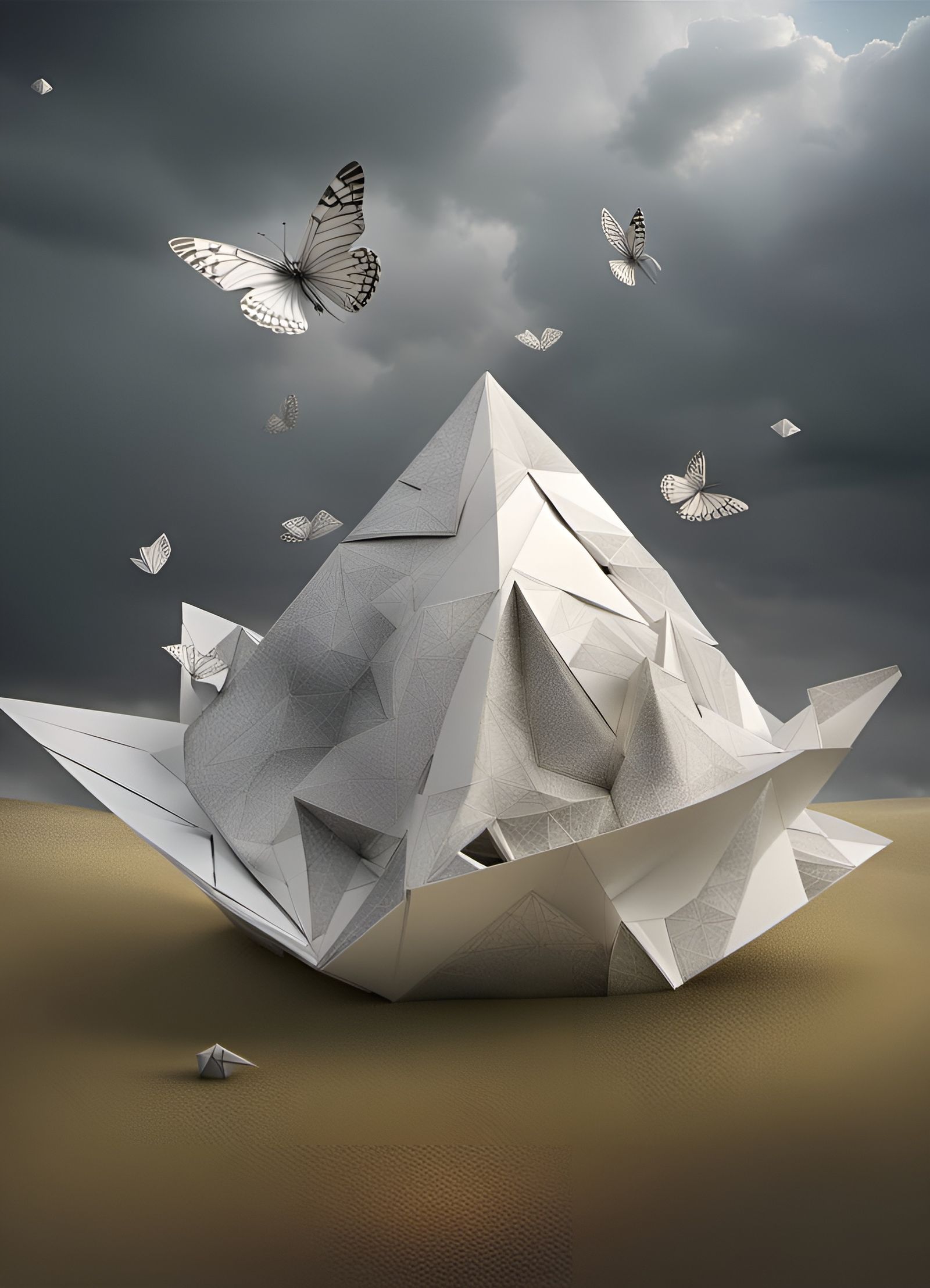 Photorealistic Origami Art in Surreal Style