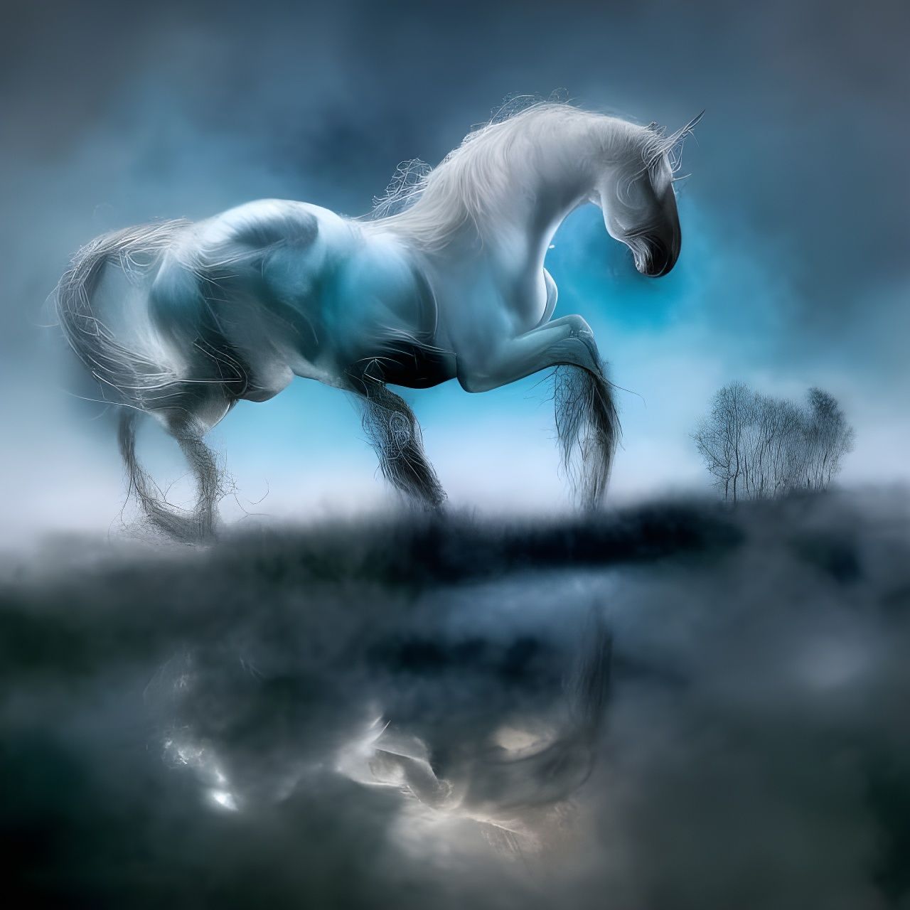 Ethereal Ghost Horse in a Holographic Style