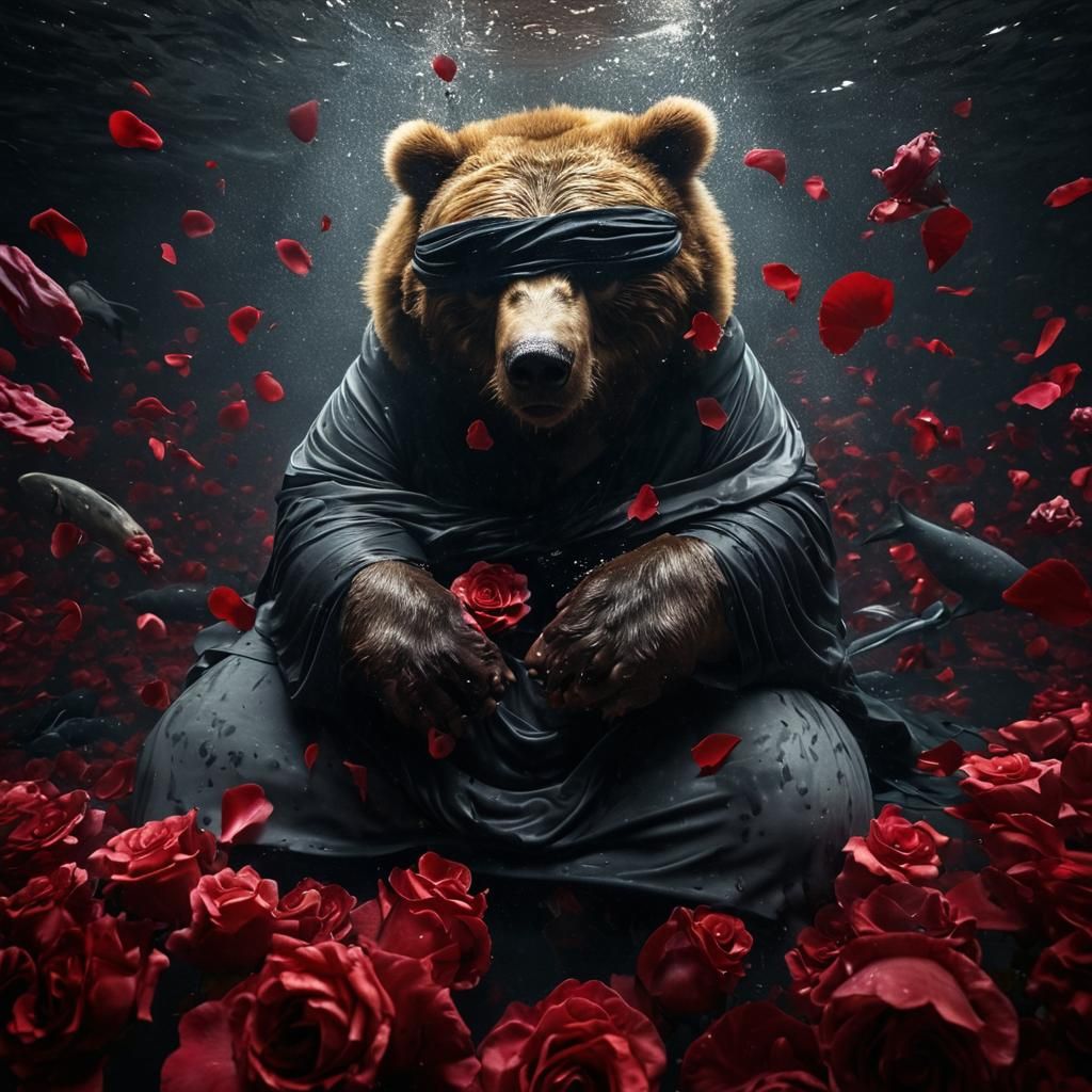 Kodiak Bear Submerged in Rose Petals