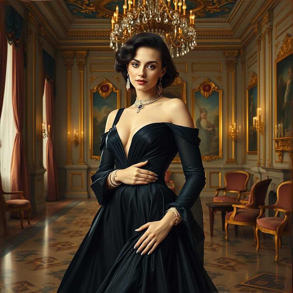 Elegant Lady in Ballroom, Renaissance Style