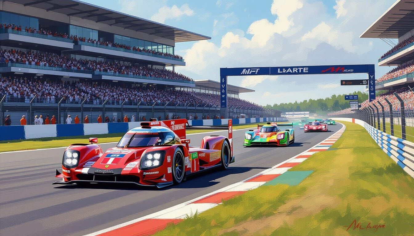 Sleek Red Porsche Overtakes at Le Mans