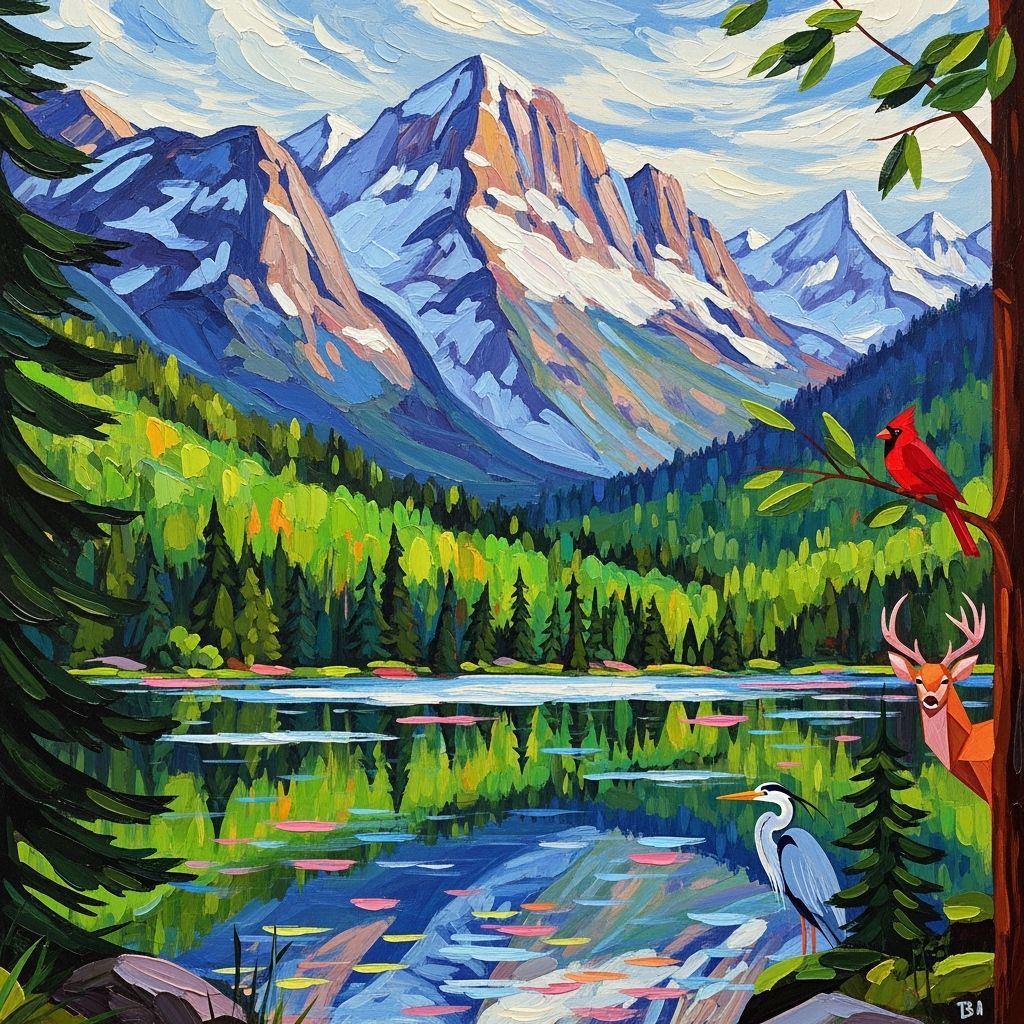 Scenic National Park Landscape with Impressionistic Brushstr...