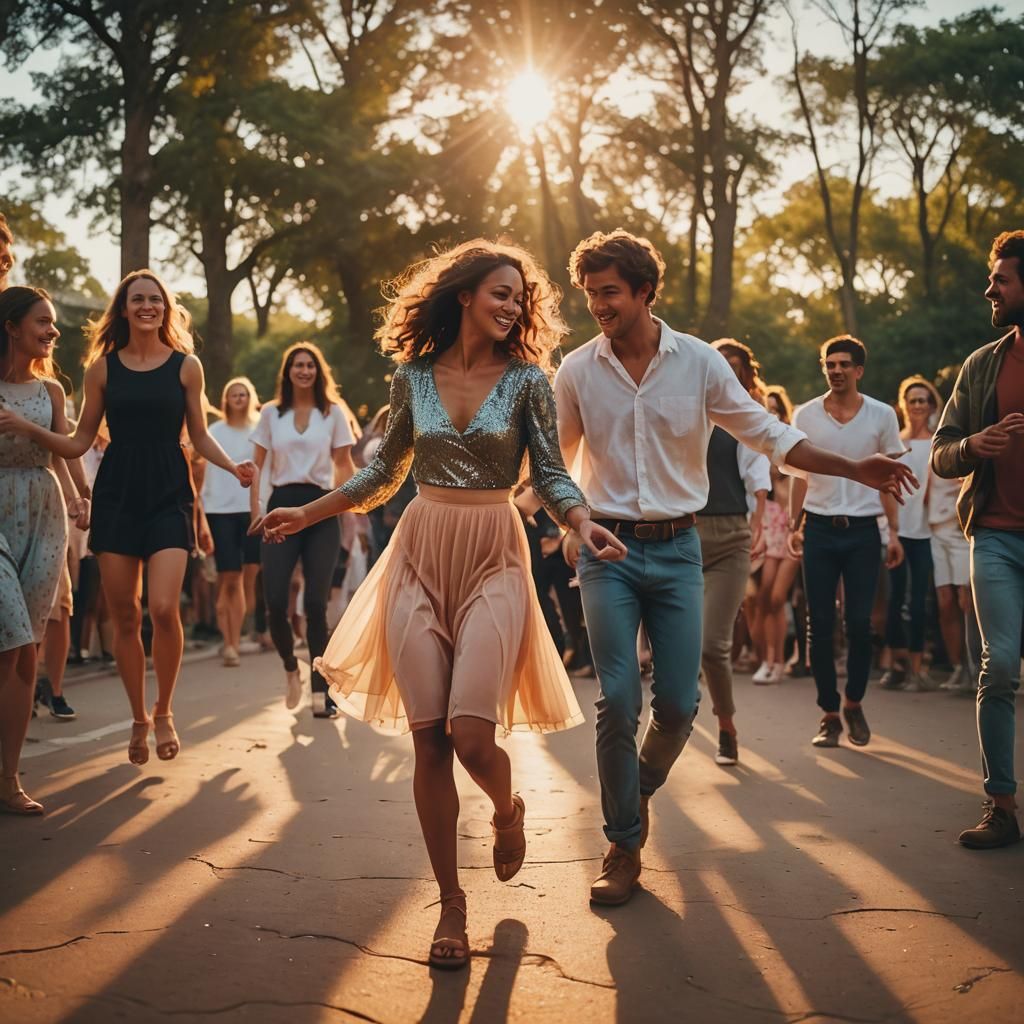 Sunrise Dance Floor Scene with Warm Lens Flare