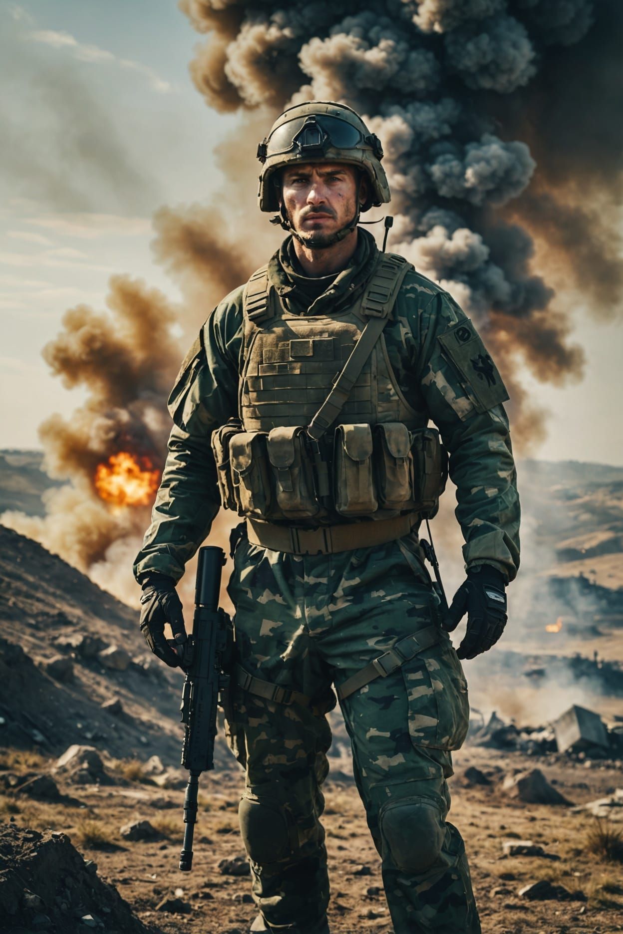 Dramatic Soldier Portrait on Battlefield Hill