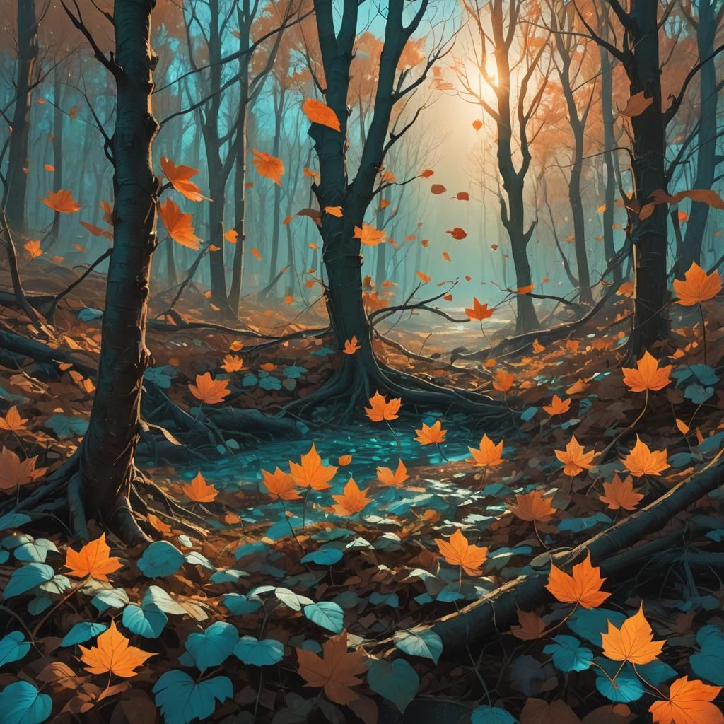 Mystical Leaves Floating in February Light