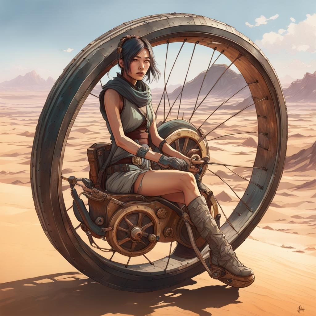 Girl Rides Monowheel on Post-Apocalyptic Highway
