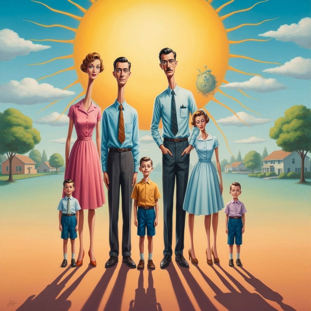Surreal 1950s Family Portrait in Dalí and Magritte Style