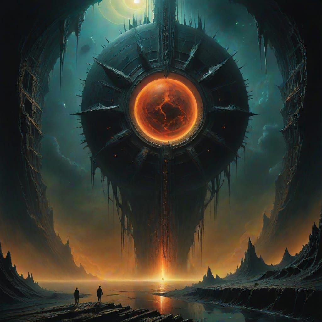 Surreal Elevator Descends to Rift Under Black Sun