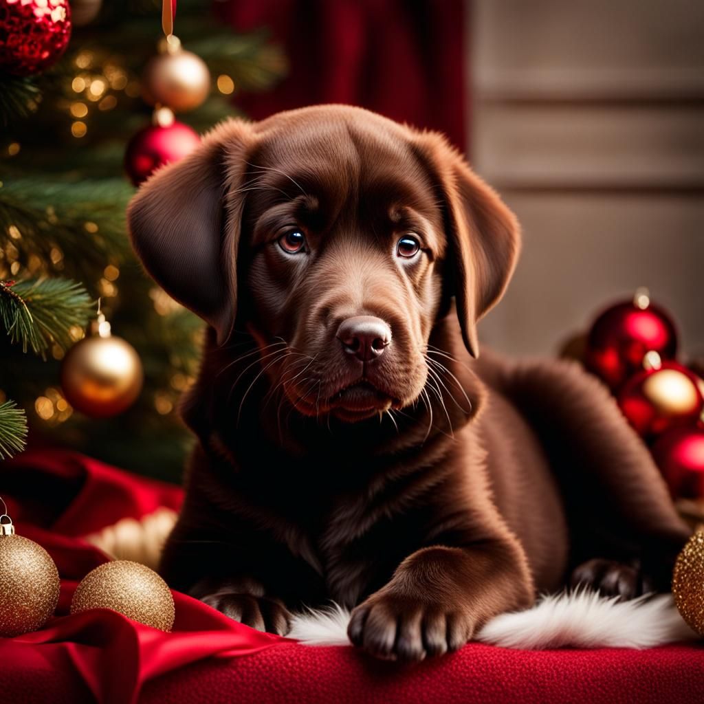 Chocolate Lab Puppy's Christmas Joy