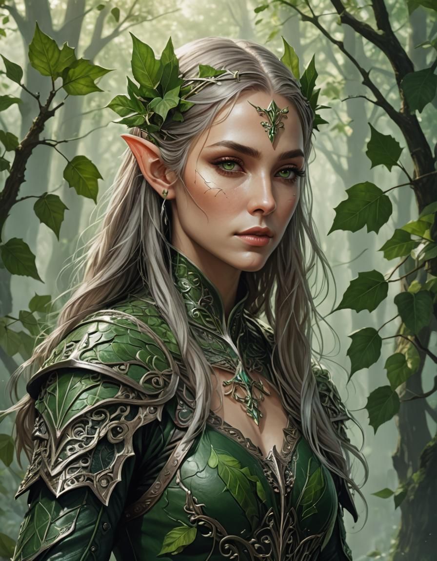 Elven Portrait in Leather Armor and Lace Dress