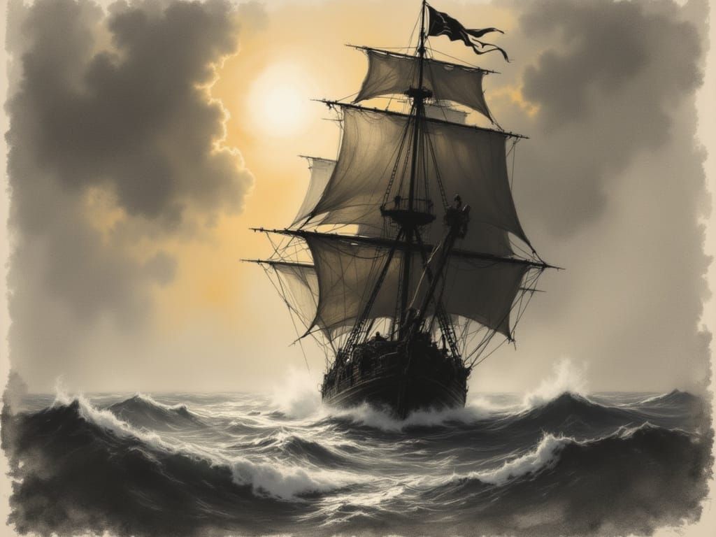 Epic Stormy Sea Voyage in Painterly Digital Art