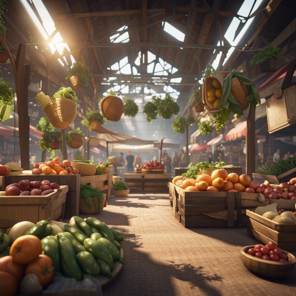 Farmers Market in Epic 3D Videogame Style