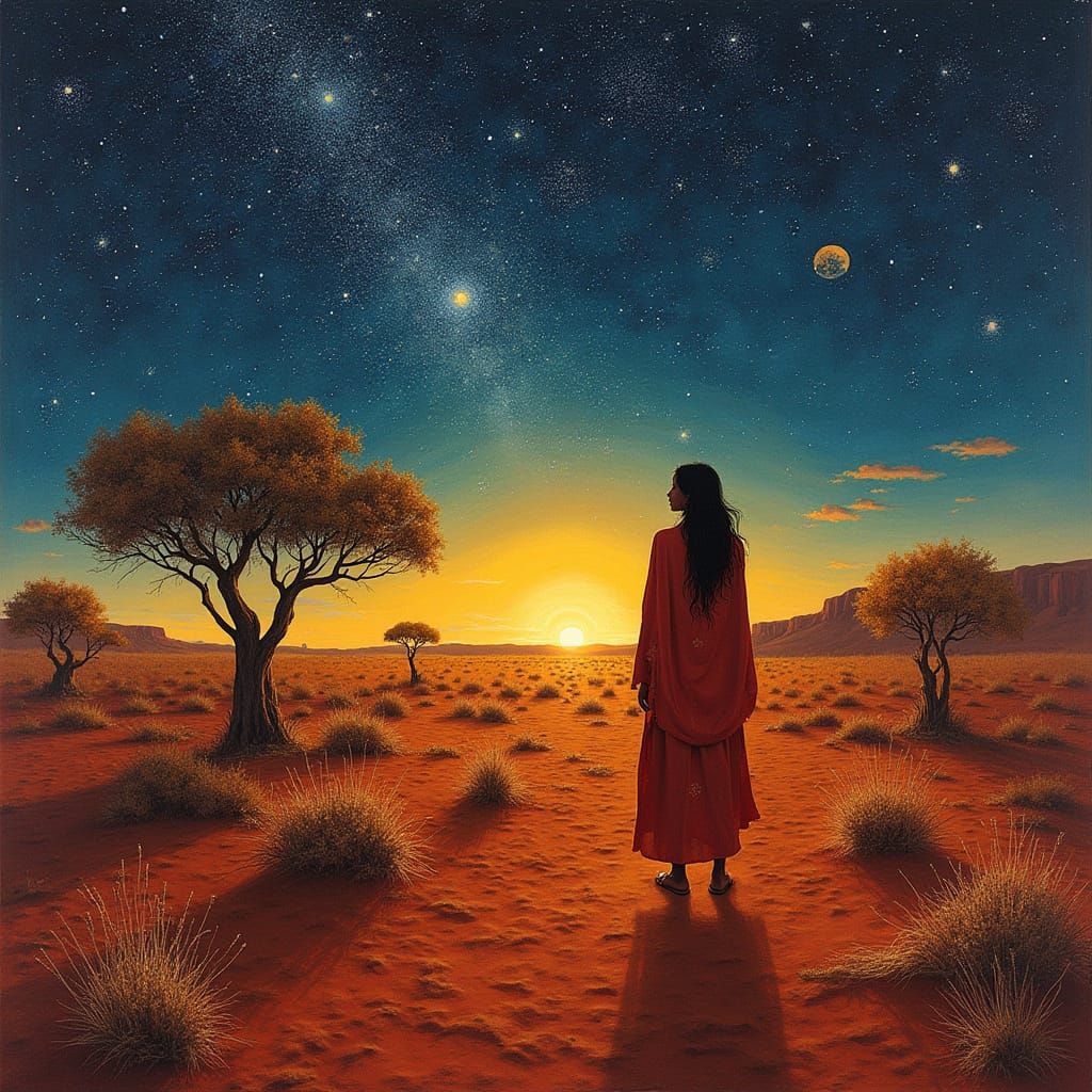 Australian Aboriginal Woman Gazing at the Seven Sisters Cons...