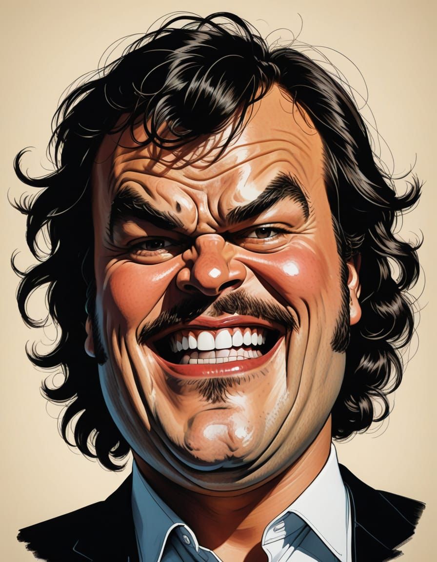 Vibrant Caricature Portrait of Jack Black in Al Hirschfeld S...