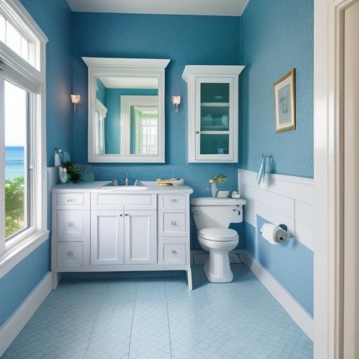 Beach House: Blue Bathroom with Natural Lighting