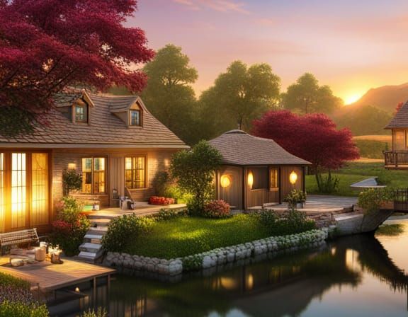 Charming Countryside Scene with Cobblestone Bridge