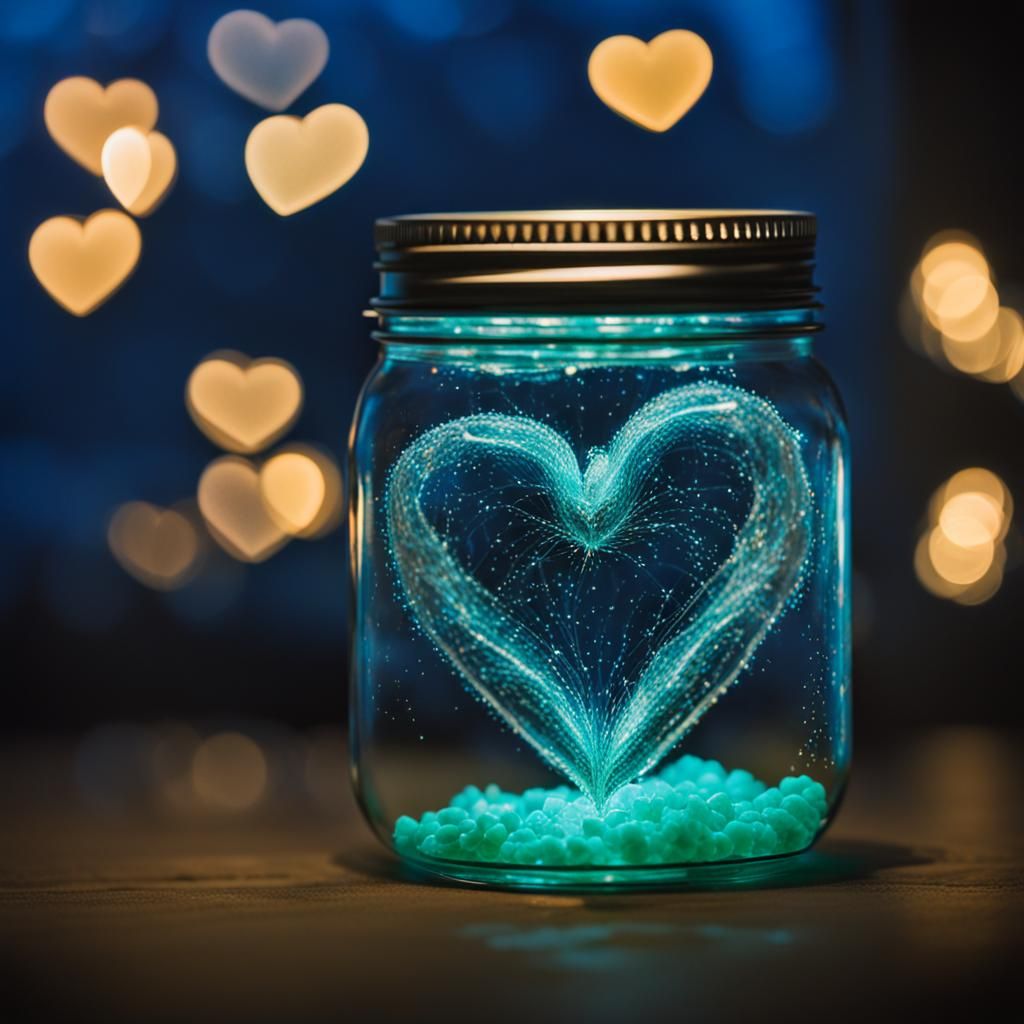 Bioluminescent Heart in Jar: Night Photography