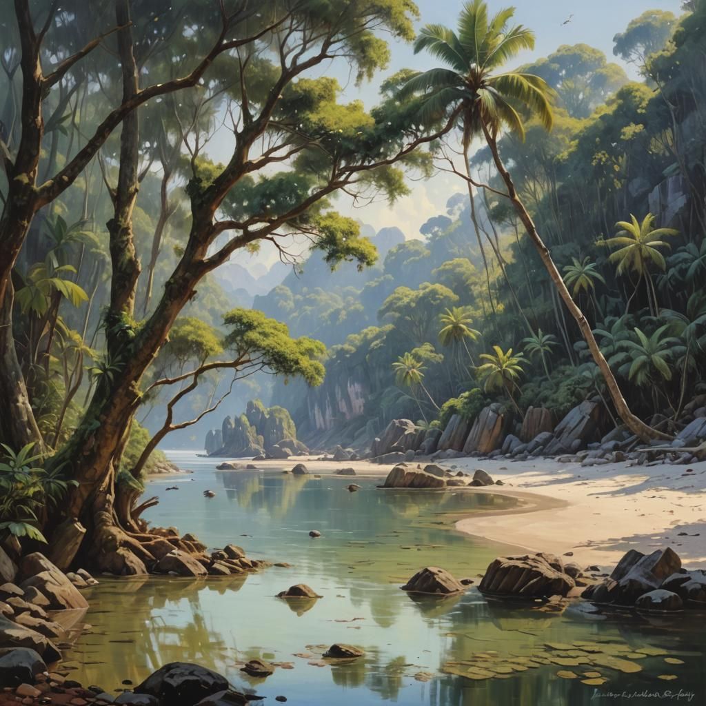 Turtle Hatchlings Emerge, Oil Painting by James Gurney