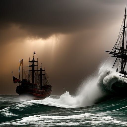 Sailing ships in the stormy sea