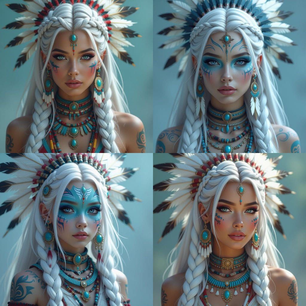 Alien Woman with Tribal Headdress and Blue Skin
