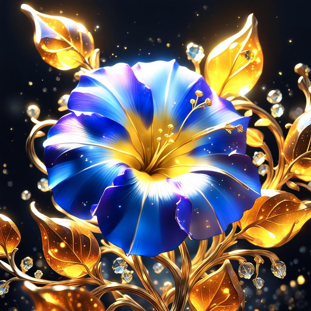 Golden Amber Morning Glory in 3D Anime Style