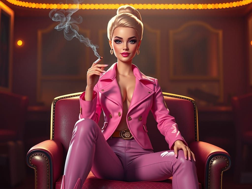 Barbie Smokes in Moody, High-End Pop Art Style