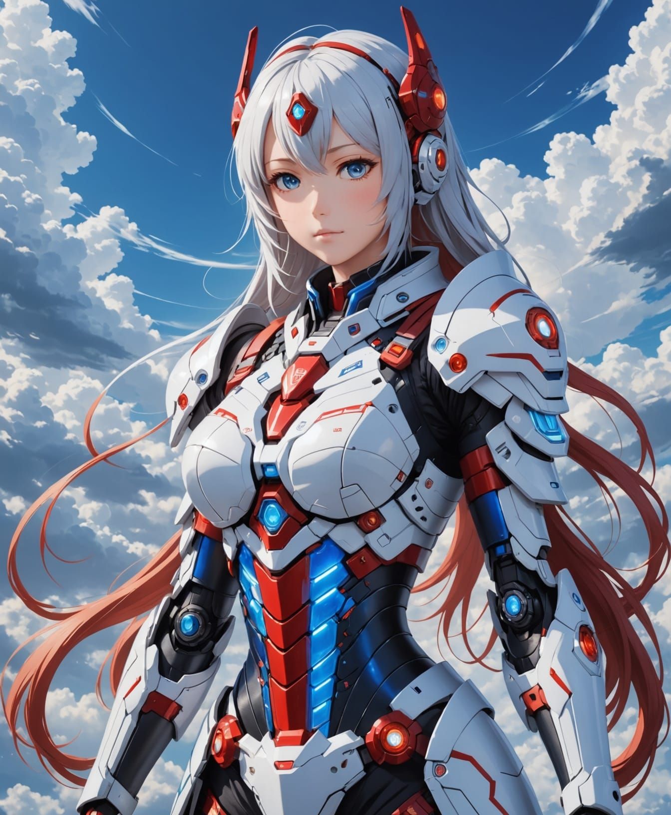 Anime Warrior in White Ceramic High-Tech Armor