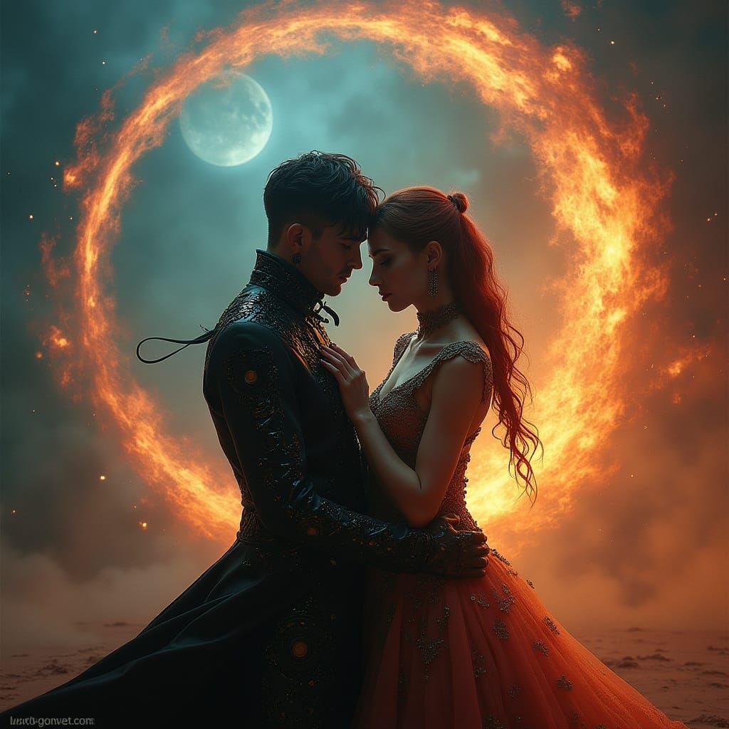 Gothic Couple in Fire and Ice Vortex