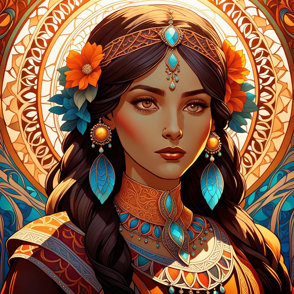 Elegant Gypsy Lady in Traditional Dress