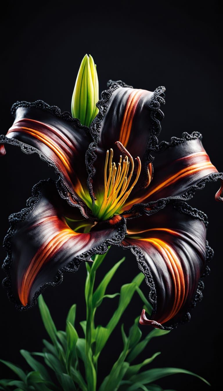 Punk Black Day Lily in Hyperrealistic Style