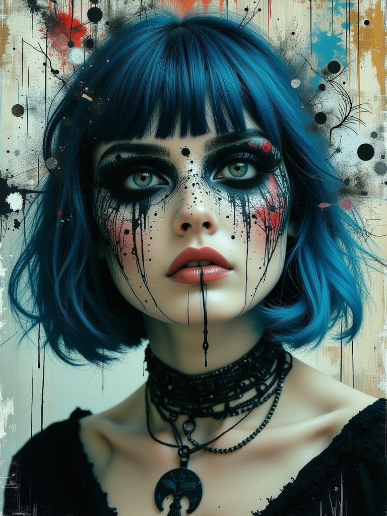 Gothic Portrait of a Melancholic Woman in Mixed Media