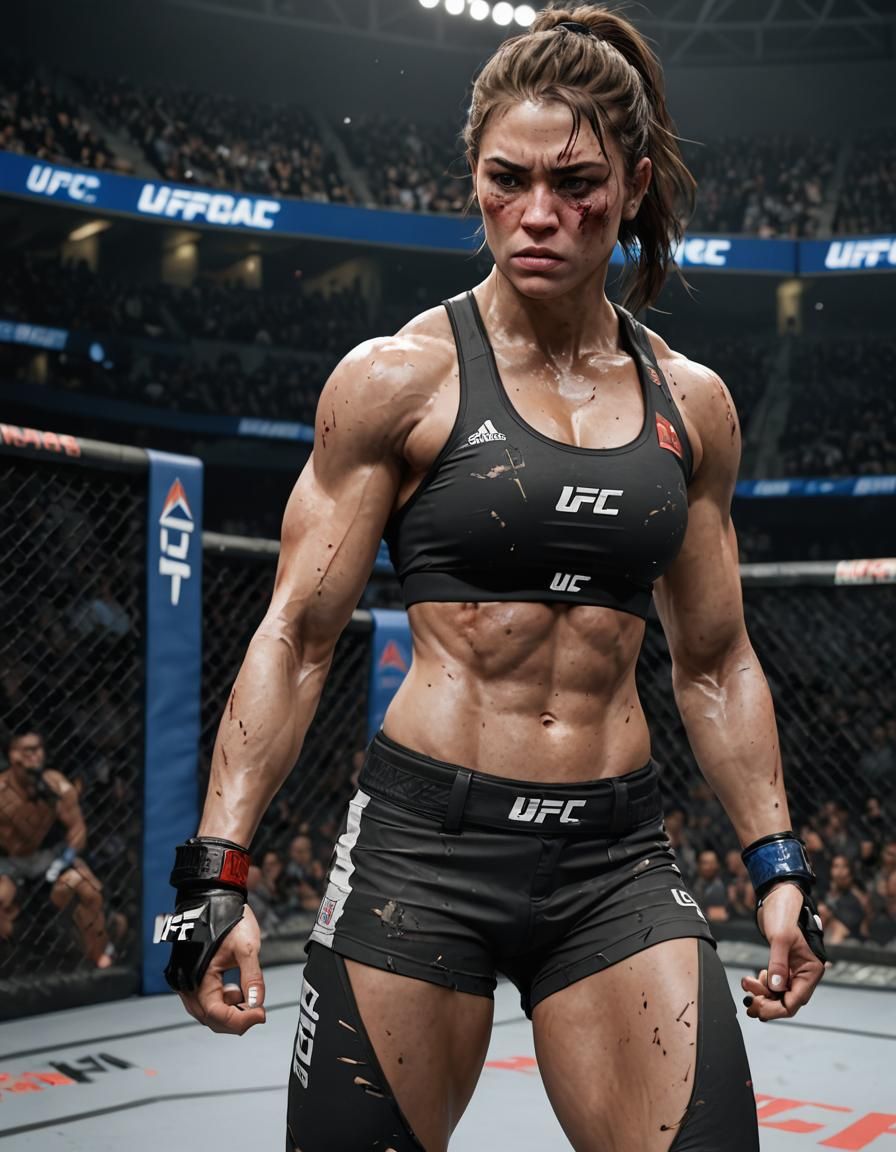 Brunette UFC Fighter with Muscular Build and Intense Gaze
