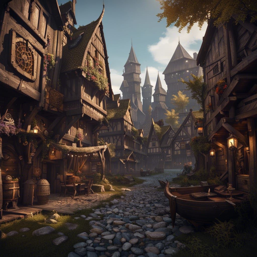 Medieval Viking City Concept Art in D&D Style