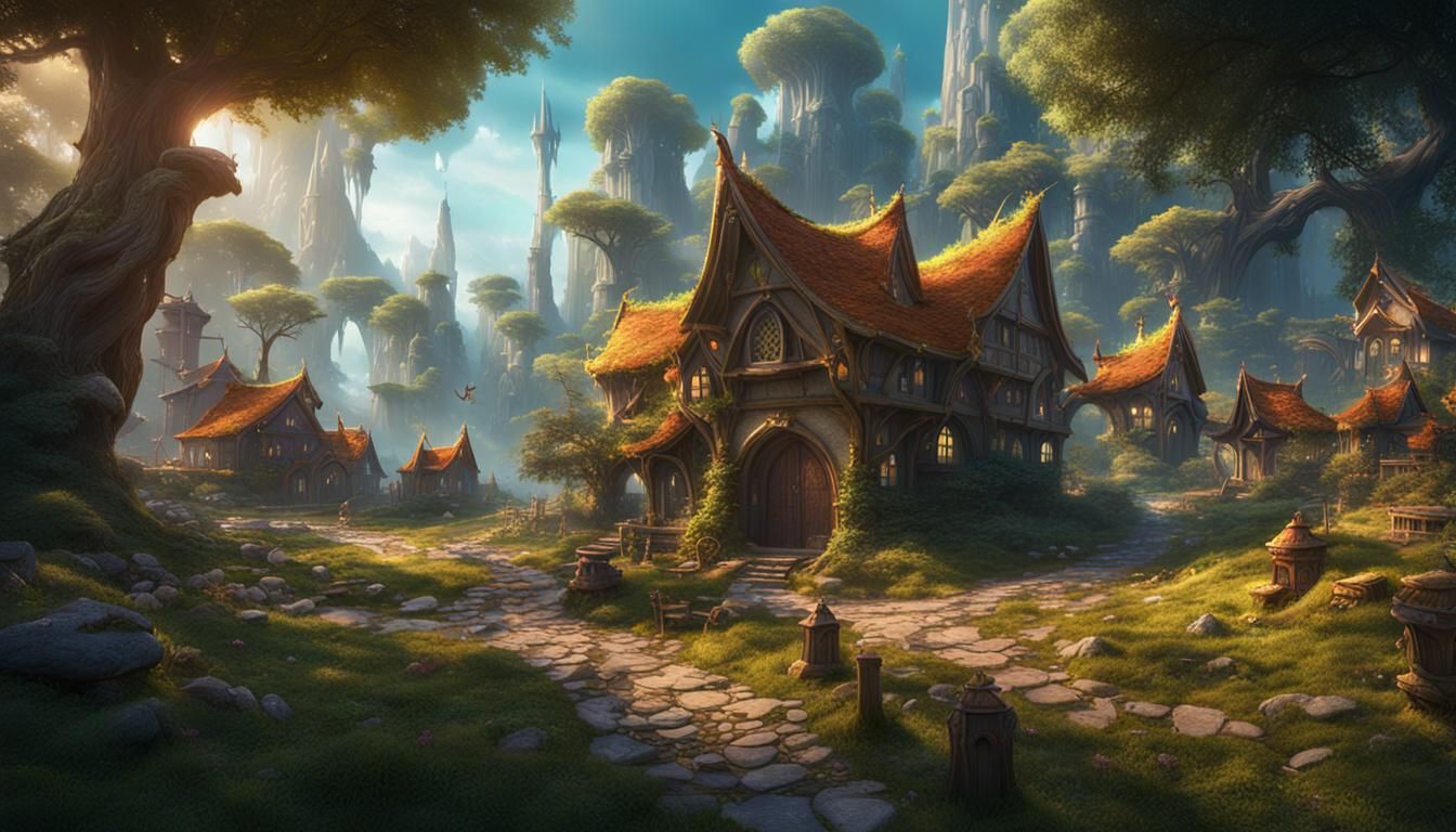 Enchanted Elf Village in Magical Forest