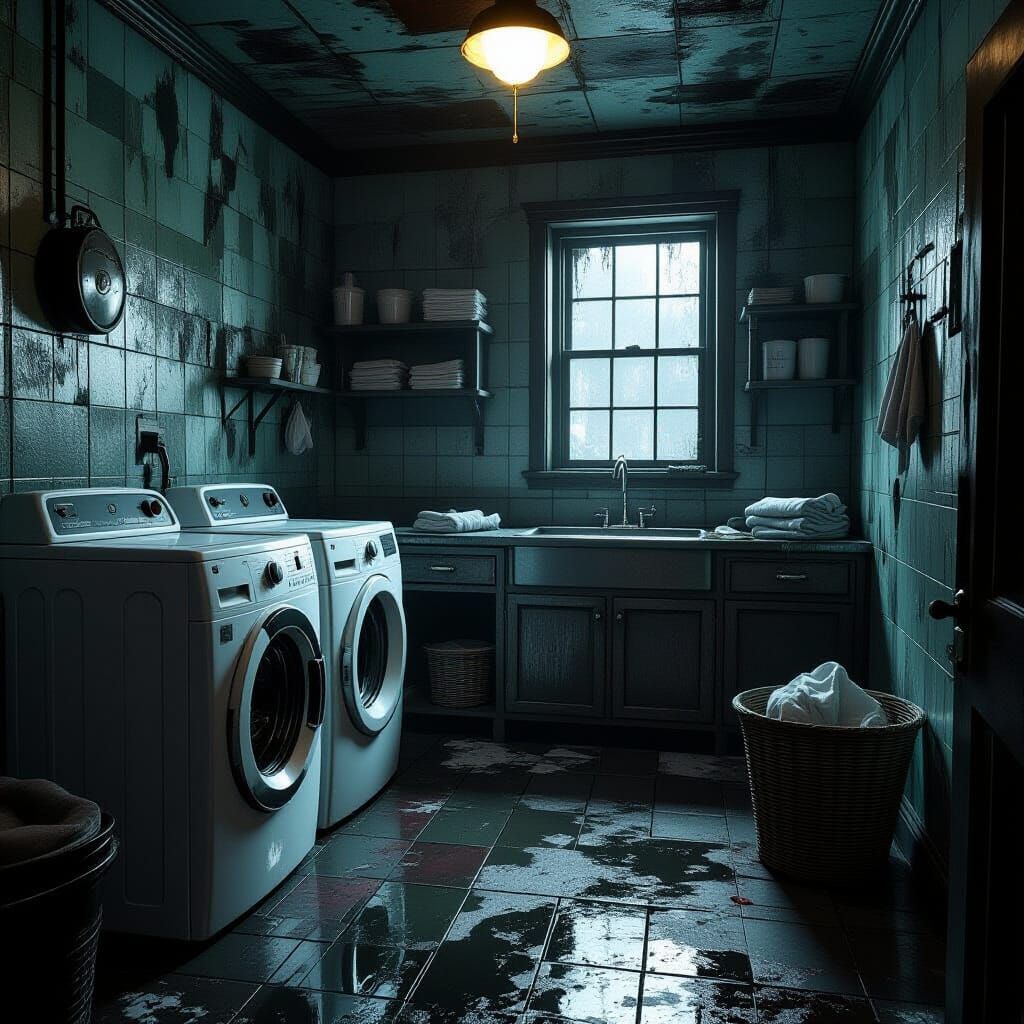 Haunted Laundry Room in Fantastical Matte Painting Style