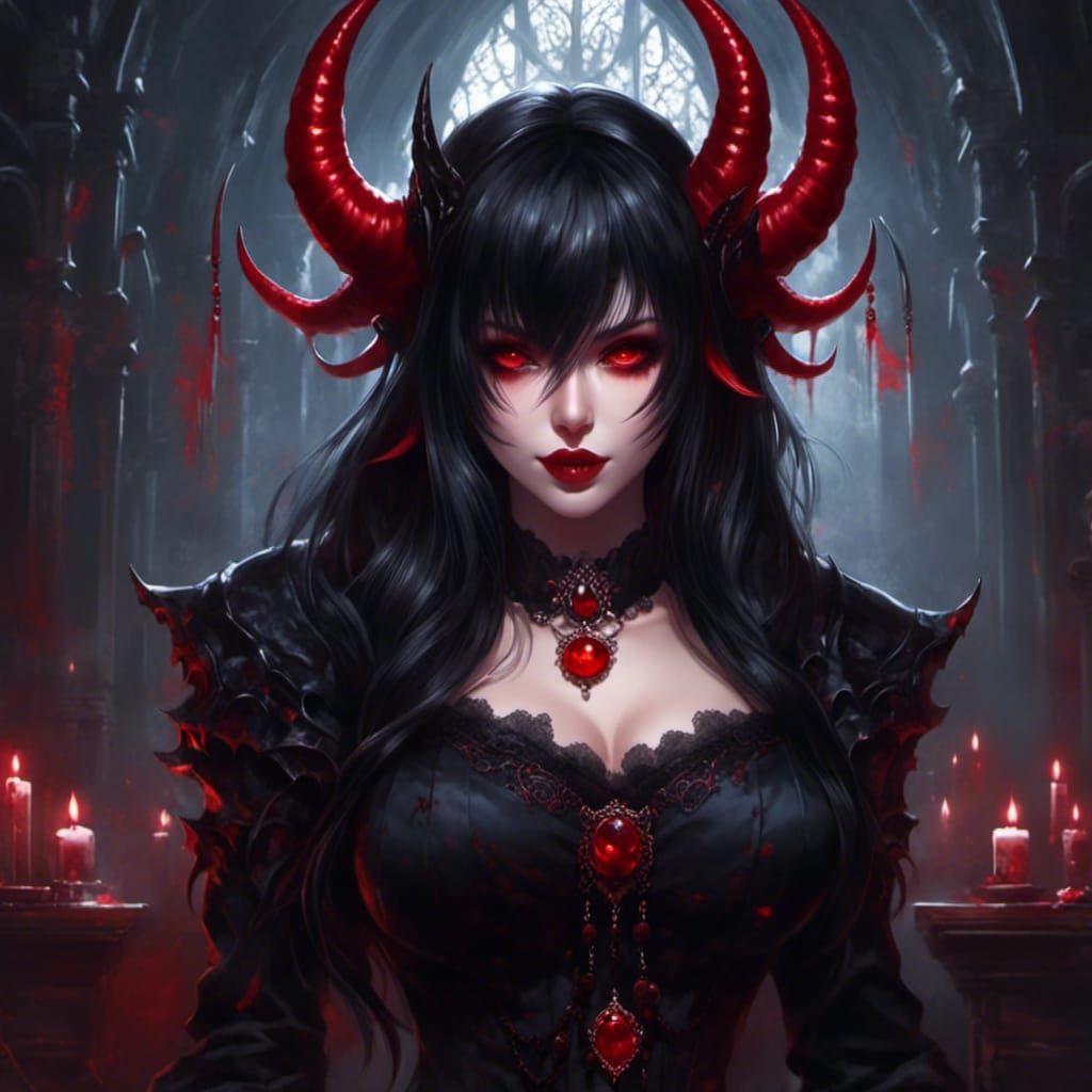 Demonic Woman in Gothic Church, Dark Theme