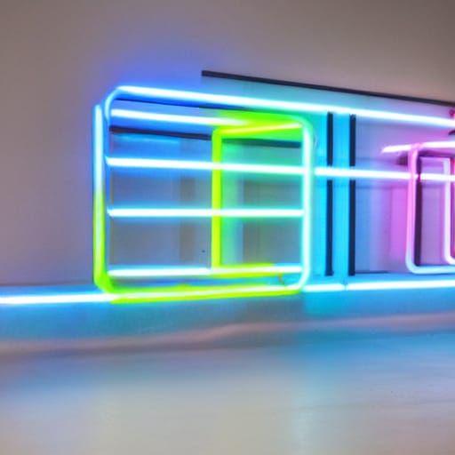 Electric Blue Neon Art Installation on Dark Cement Wall