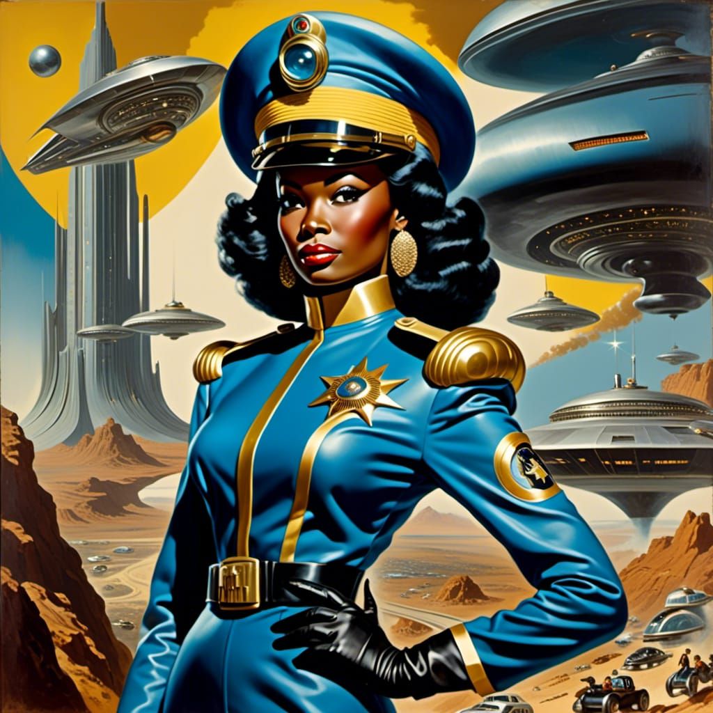 Retrofuturistic African Policewoman in Oil Painting Style