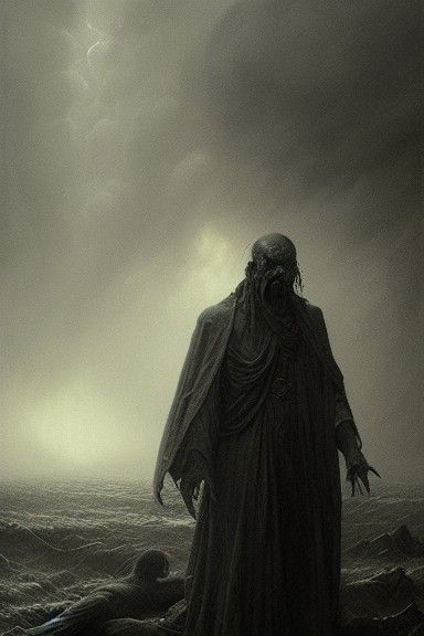 Cursed Being Survives in Charcoal Horror Art