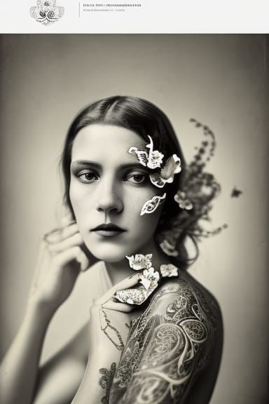 Art Nouveau Woman in Vintage Black and White Photo