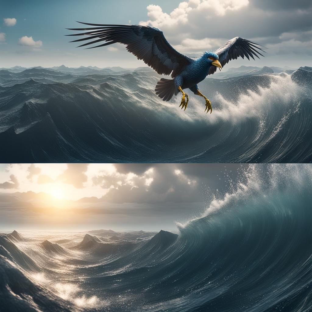 Giant Bird Soaring Over the Sea: 3D Render