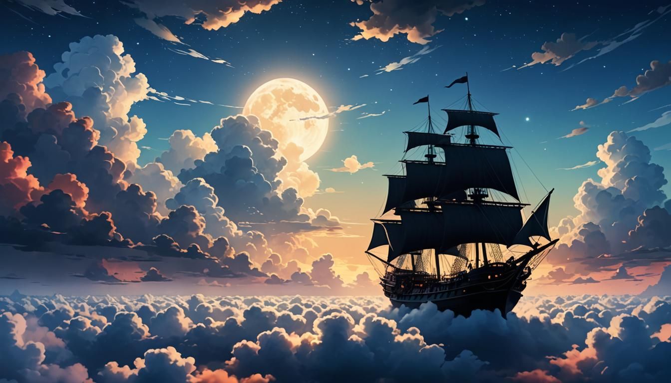 Anime Ship Sailing on Cloud Sea