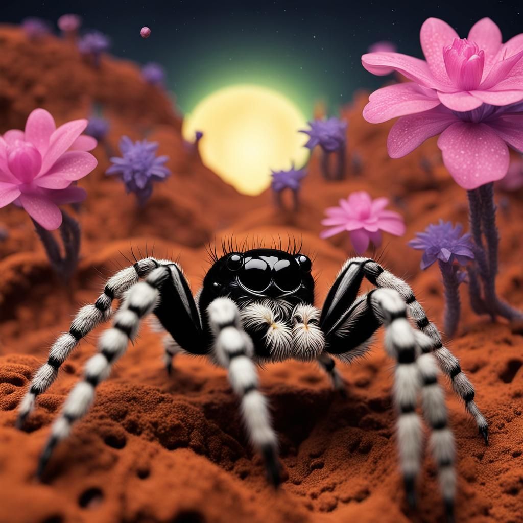 Alien Jumping Spiders Encounter Astronaut
