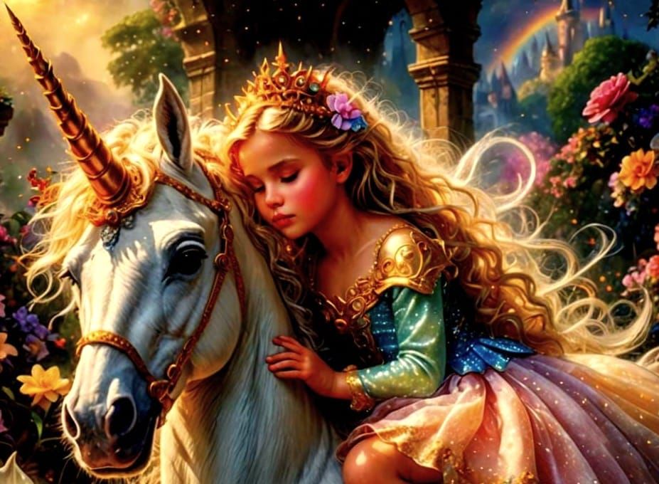 Baby Princess and Unicorn in Ethereal Fantasy Style