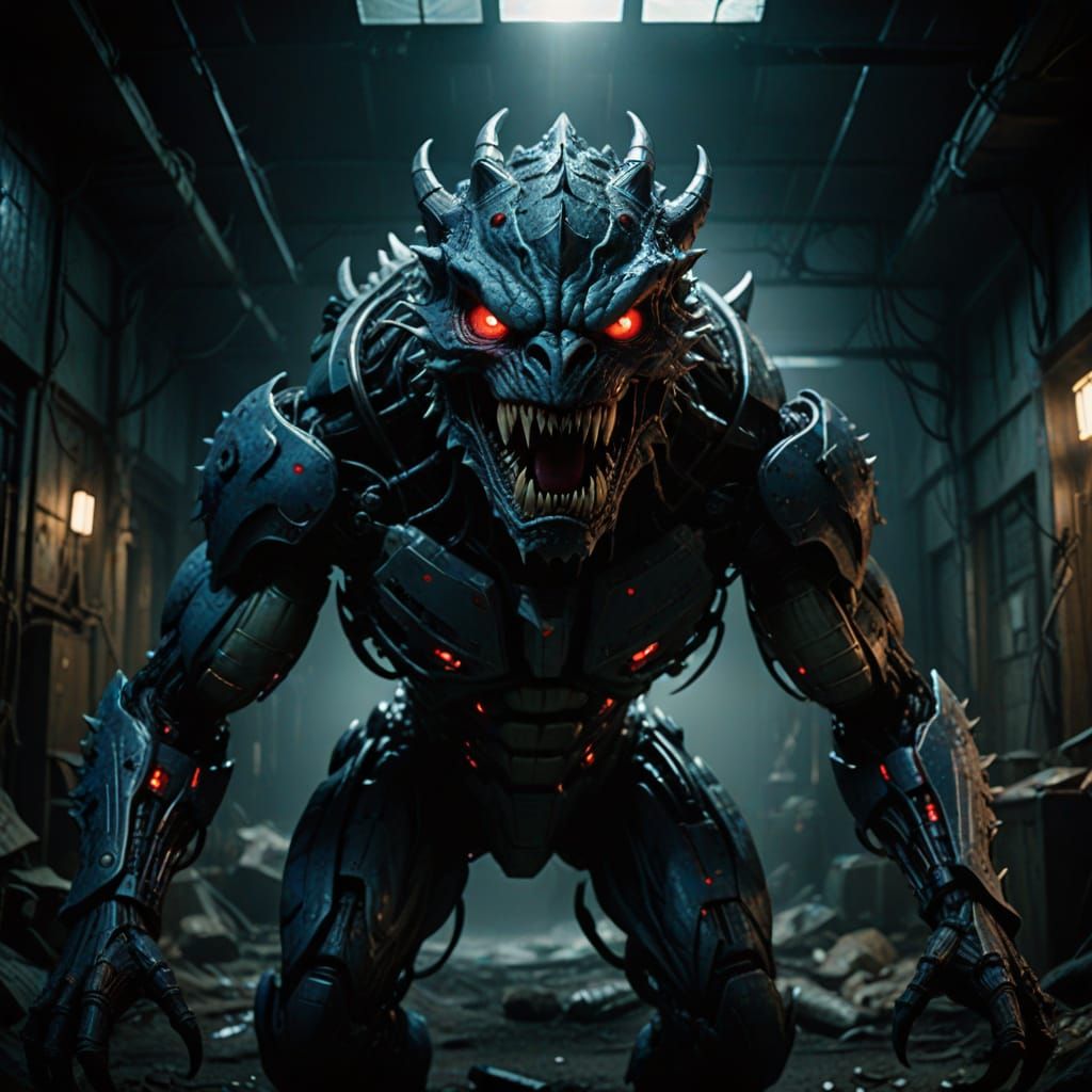 Monstrous Creature in Dark, Eerie Environment